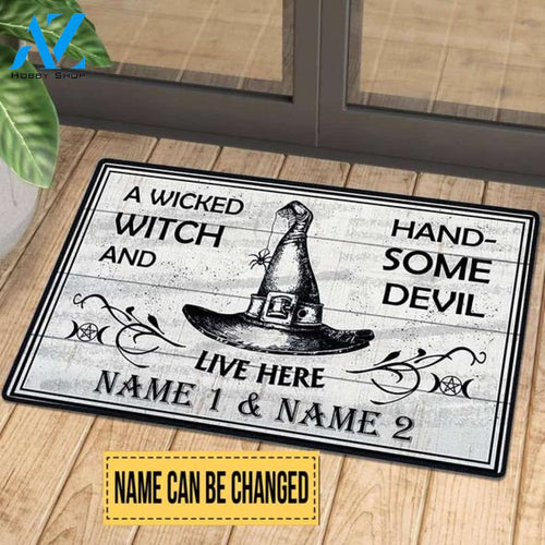 Wicked With And Handsome Devil Live Here Rectangular White Doormat
