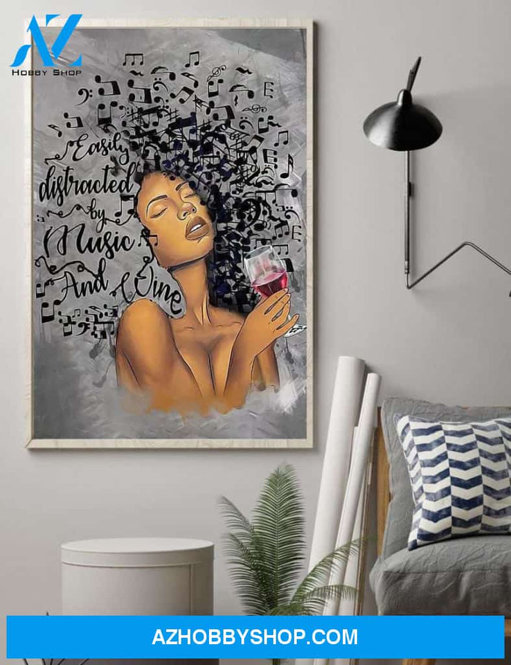 Widow Black Woman Easily Distracted By Music And Wine - Matte Canvas, Gift for you, gift for him, gift for black woman, gift for music lover memorial day
