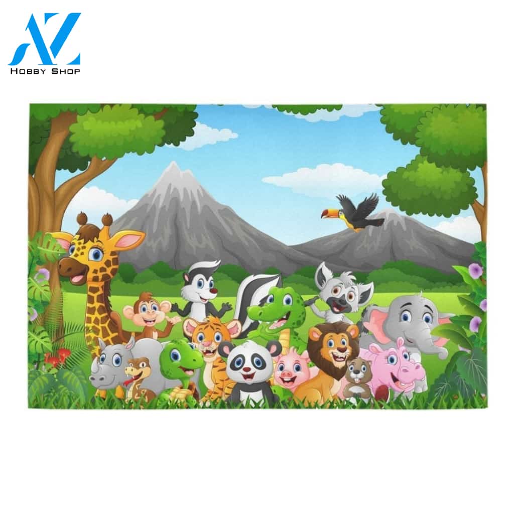 Wild Animal in The Jungle WaterColour Doormat Indoor and Outdoor Mat Entrance Rug Sweet Home Decor Housewarming Gift Gift for Wildlife Animals Lovers