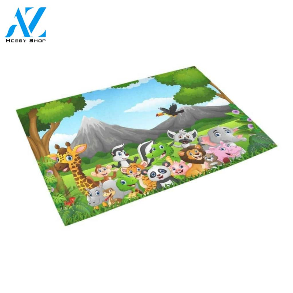Wild Animal in The Jungle WaterColour Doormat Indoor and Outdoor Mat Entrance Rug Sweet Home Decor Housewarming Gift Gift for Wildlife Animals Lovers