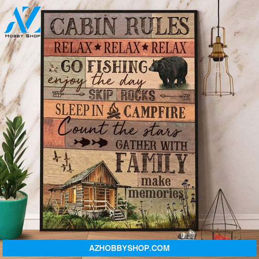 Wilderness Cabin Rules Relax Go Fishing Vintage Poster Canvas Wall Decor Visual Art
