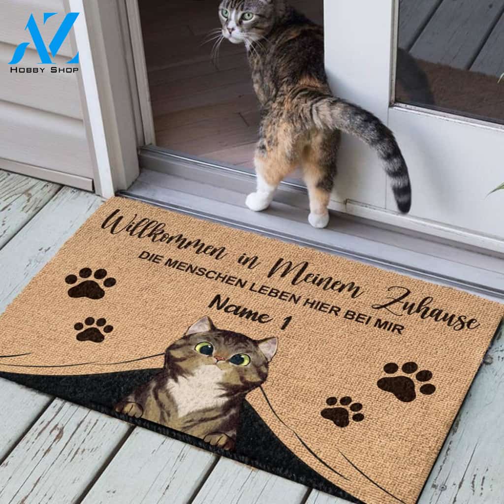 Willkommen in meinem Zuhause German - Funny Personalized Cat Doormat (WT) 