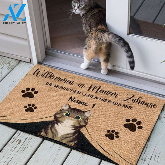Willkommen in meinem Zuhause German - Funny Personalized Cat Doormat (WT) 