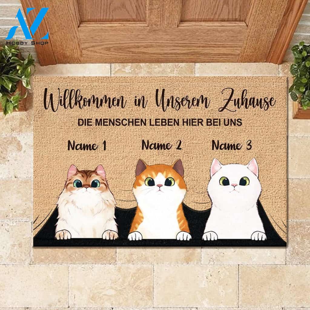 Willkommen in meinem Zuhause German - Funny Personalized Cat Doormat (WT) 