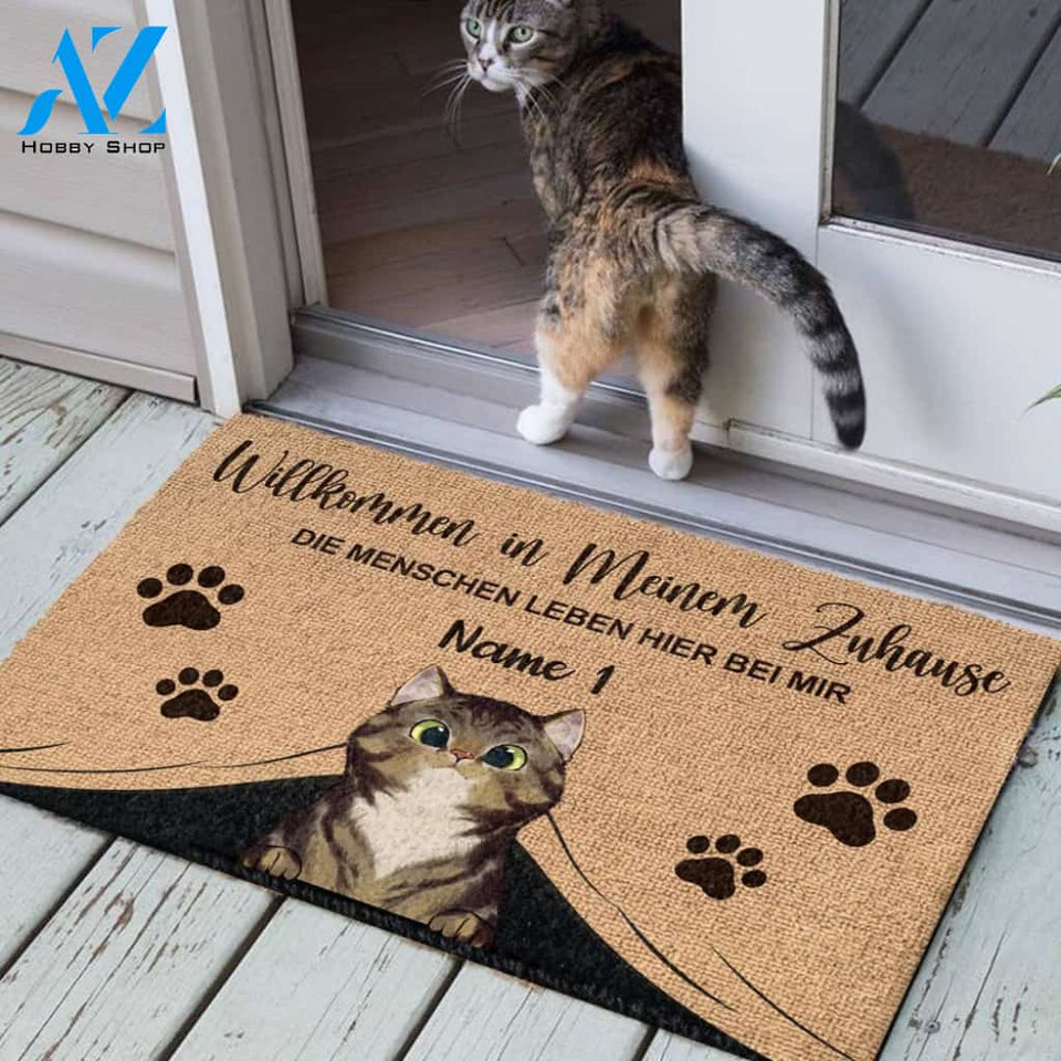 Willkommen in meinem Zuhause German - Funny Personalized Cat Doormat 