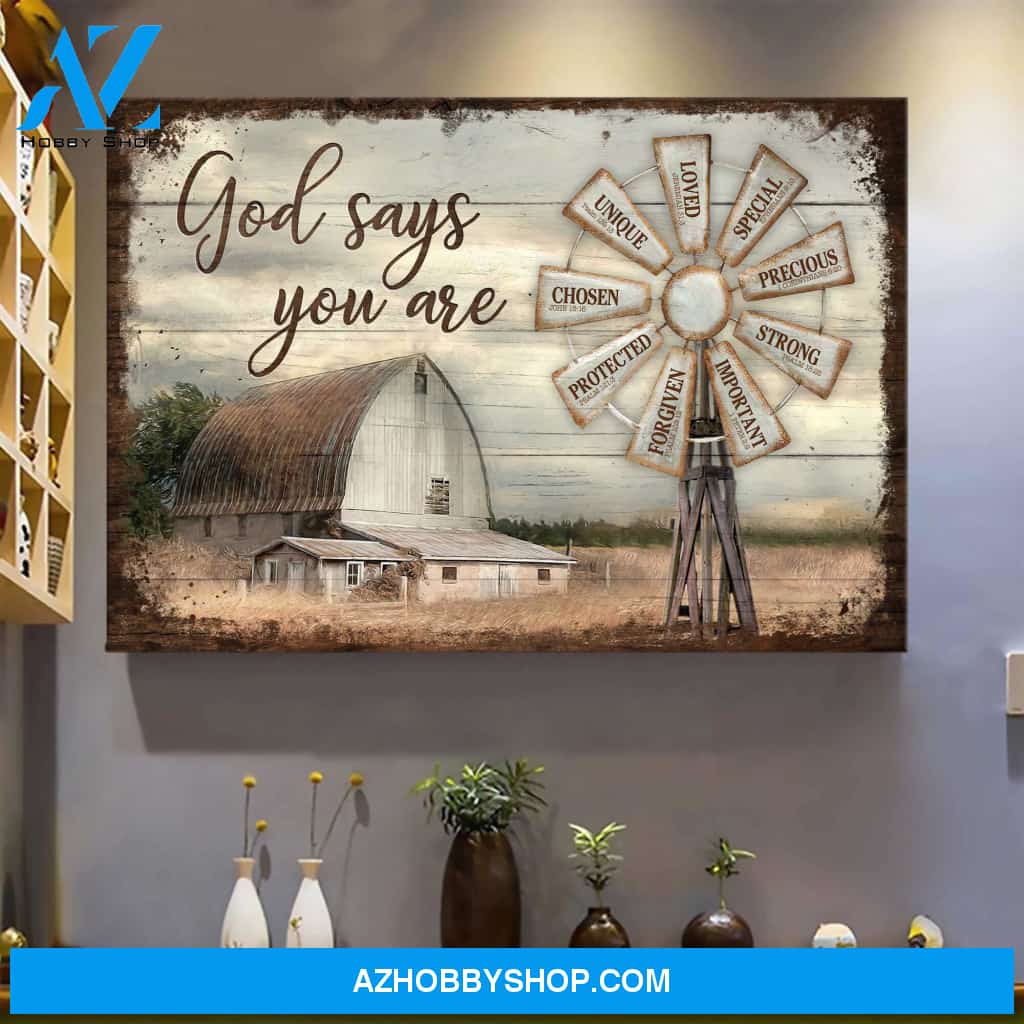 Windmill on farm - God says you are - Jesus Landscape Canvas Prints, Wall Art