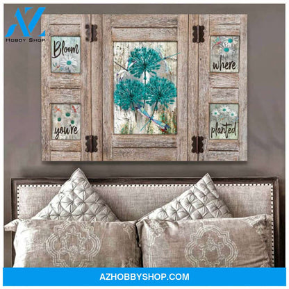 Window And Dragonfly Canvas Bloom Where You’Re Planted Wall Art Decor | Moosfy Wrap Canvas Ready To Hang