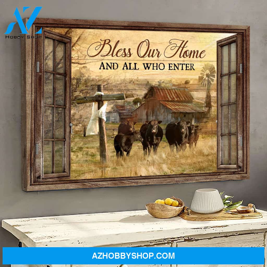 Window barn and tranquil farm - Bless on home who are enter - Jesus Landscape Canvas Prints - Wall Art