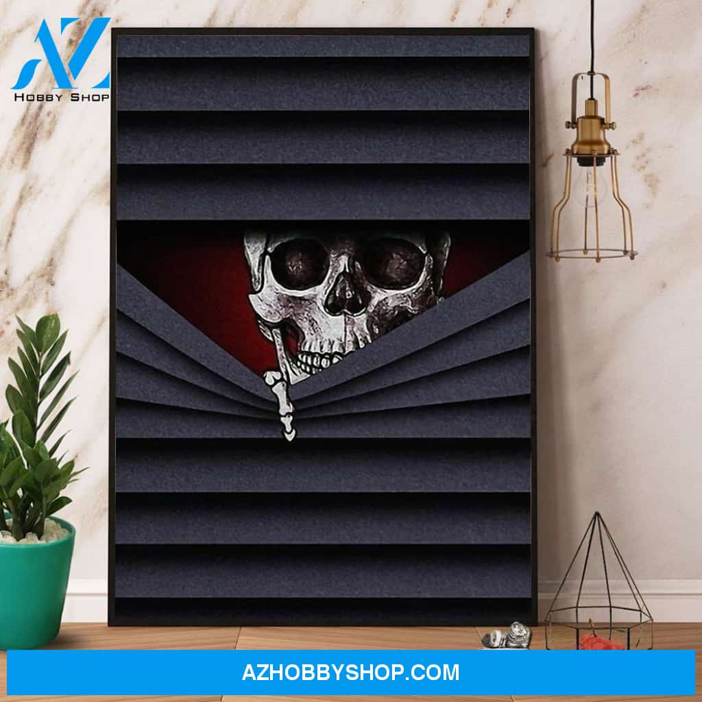 Window Blind Skeleton Canvas And Poster, Wall Decor Visual Art, Halloween Gift, Happy Halloween