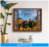 Window Farm Angus Cows Live By Faith Poster Canvas Wall Decor Visual Art, Farmhouse Decor