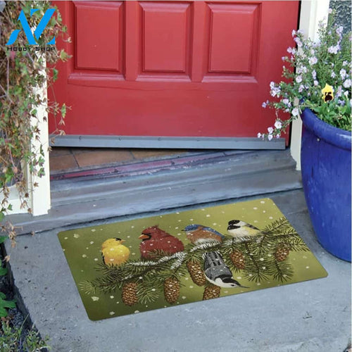 Winter Cardinal Bird With Friends Indoor and Outdoor Doormat Warm House Gift Welcome Mat Birthday Gift for Cardinal Lover