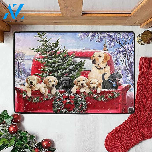 Winter Christmas Tree Red Truck Dog Indoor And Outdoor Mat Entrance Rug Sweet Home Decor Housewarming, Gift For Friend, Family