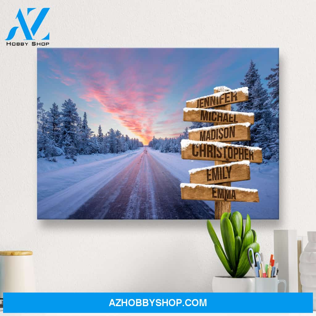 Winter Dawn Road Multi-Names Premium Canvas