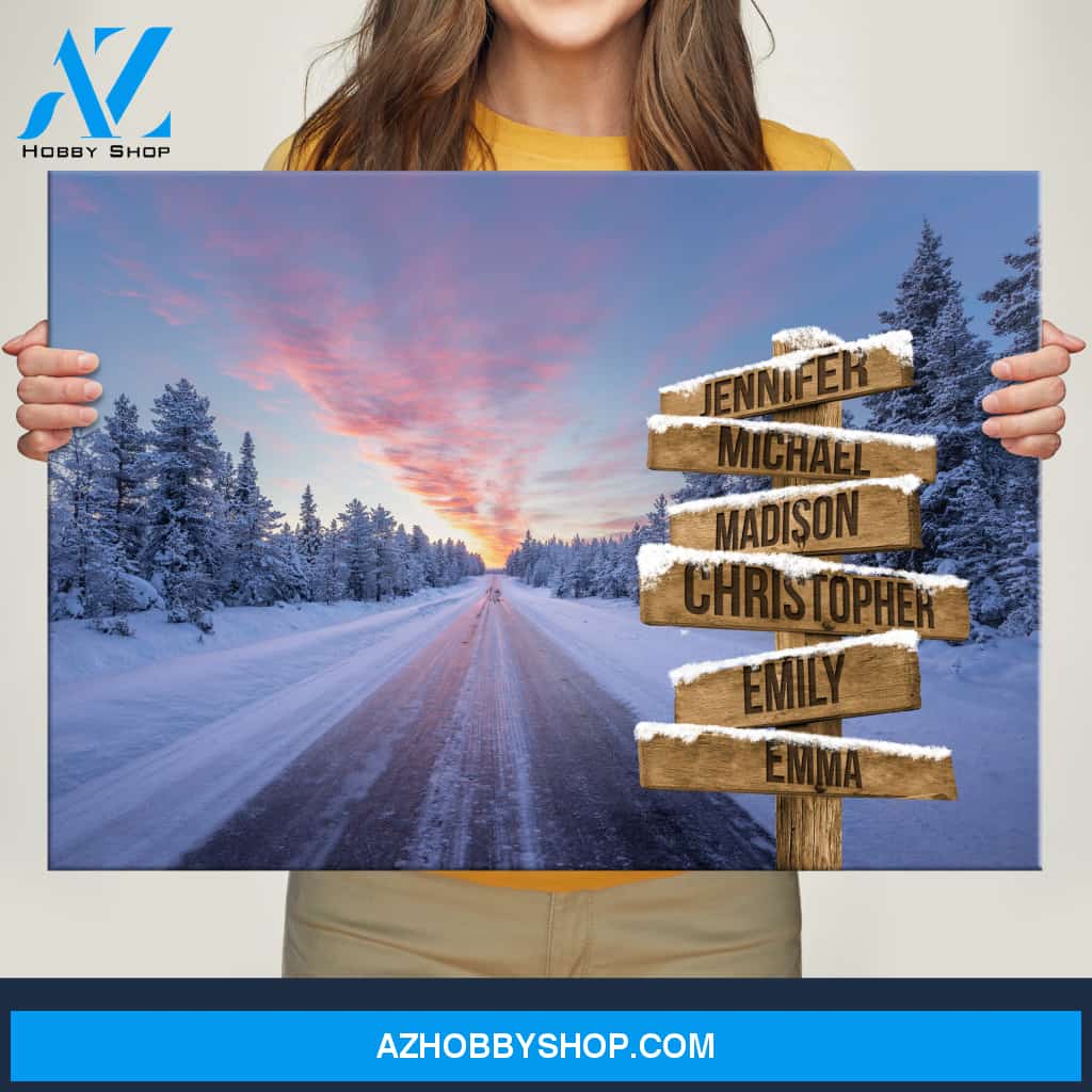 Winter Dawn Road Multi-Names Premium Canvas