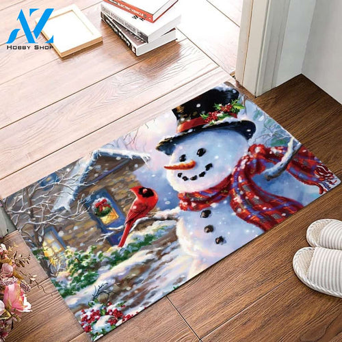 Winter Holiday Christmas Snowman and Cardinals Doormat Housewarming Gift Family Welcome Mat Gift for Friend Family