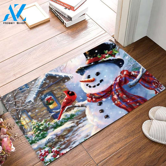 Winter Holiday Christmas Snowman and Cardinals Doormat Housewarming Gift Family Welcome Mat Gift for Friend Family