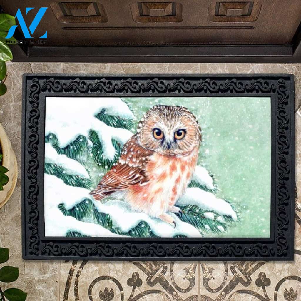 Winter Snow Owl Doormat - 18" x 30"