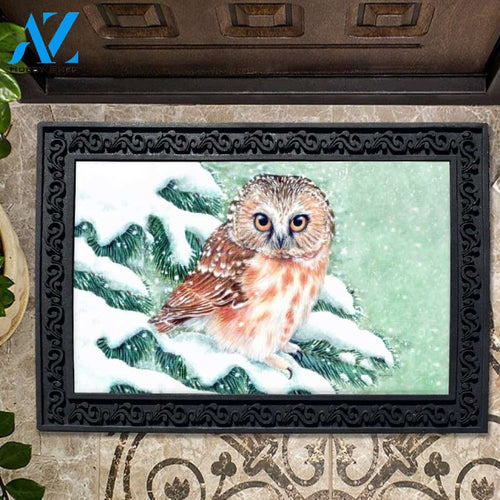 Winter Snow Owl Doormat - 18" x 30"