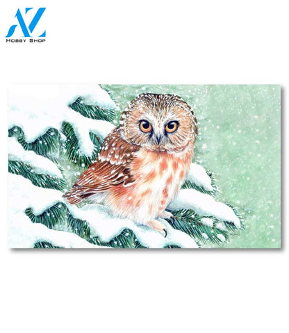 Winter Snow Owl Doormat - 18" x 30"