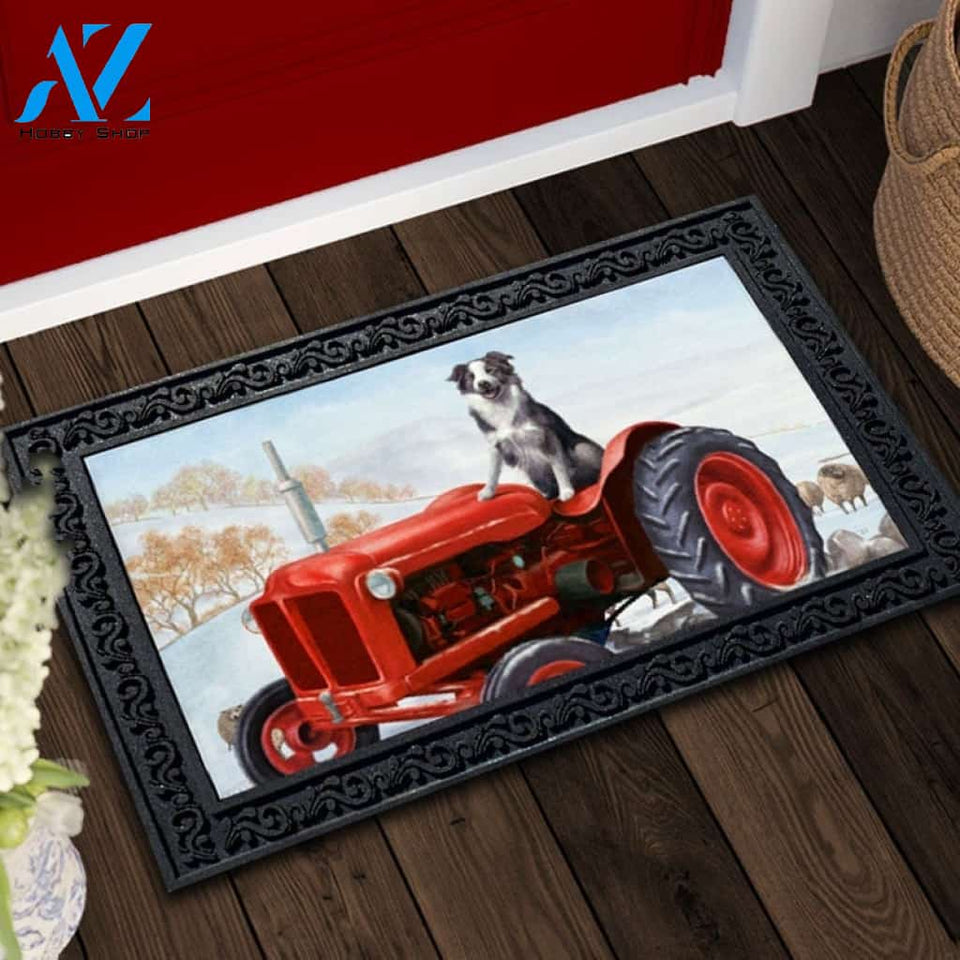 Winter Tractor and Collie Doormat - 18" x 30"