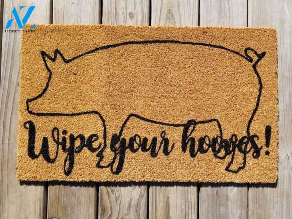Wipe your hooves doormat, pig welcome mat, Ranch doormat, Farm doormat, Valentine's day gift, housewarming gift, birthday gift, wedding gift