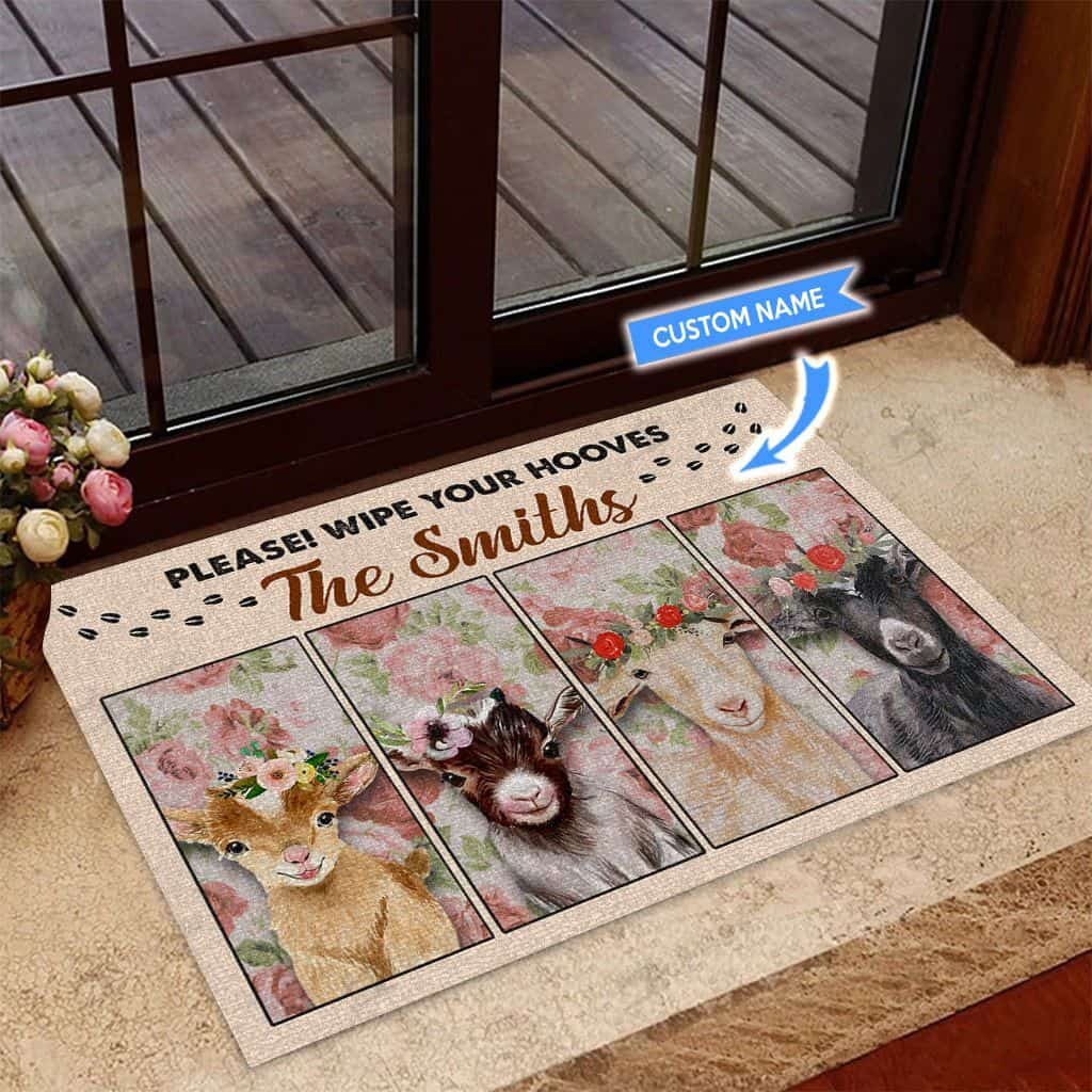 Wipe Your Hooves Goats Personalized Custom Name Doormat Welcome Mat