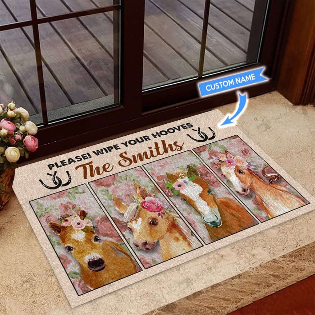 Wipe Your Hooves Horses Personalized Custom Name Doormat Welcome Mat
