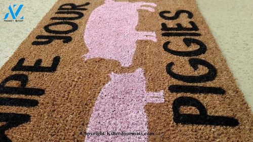 Wipe Your Piggies Custom Cute Pig Handpainted Welcome Doormat by Killer Doormats