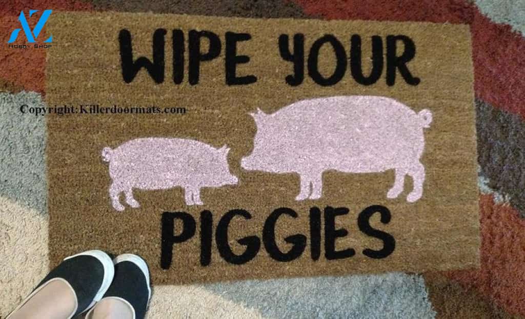 Wipe Your Piggies Custom Cute Pig Handpainted Welcome Doormat by Killer Doormats
