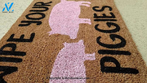Wipe Your Piggies Custom Cute Pig Handpainted Welcome Doormat by Killer Doormats