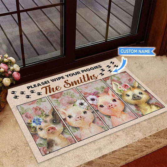 Wipe Your Piggies Personalized Custom Name Doormat Welcome Mat