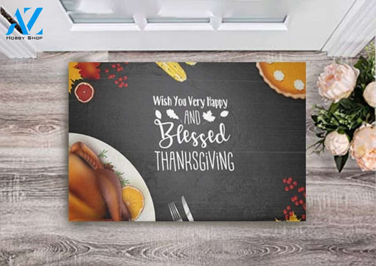 Wish You Very Happy And Blessed Thanksgiving Welcome Door Mat Indoor Outdoor Welcome Mat Housewarming Home Decor Funny Doormat Gift Idea