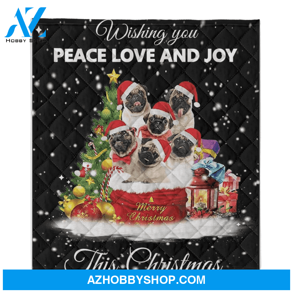 Wishing You Peace Love And Joy This Christmas - Pug Dog Blanket Gift For Pug Lover Birthday Gift Home Decor Bedding Couch Sofa Soft And Comfy Cozy