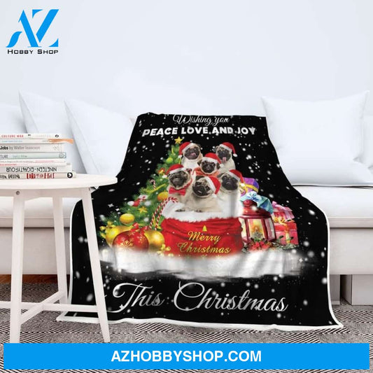 Wishing You Peace Love And Joy This Christmas - Pug Dog Blanket Gift For Pug Lover Birthday Gift Home Decor Bedding Couch Sofa Soft And Comfy Cozy