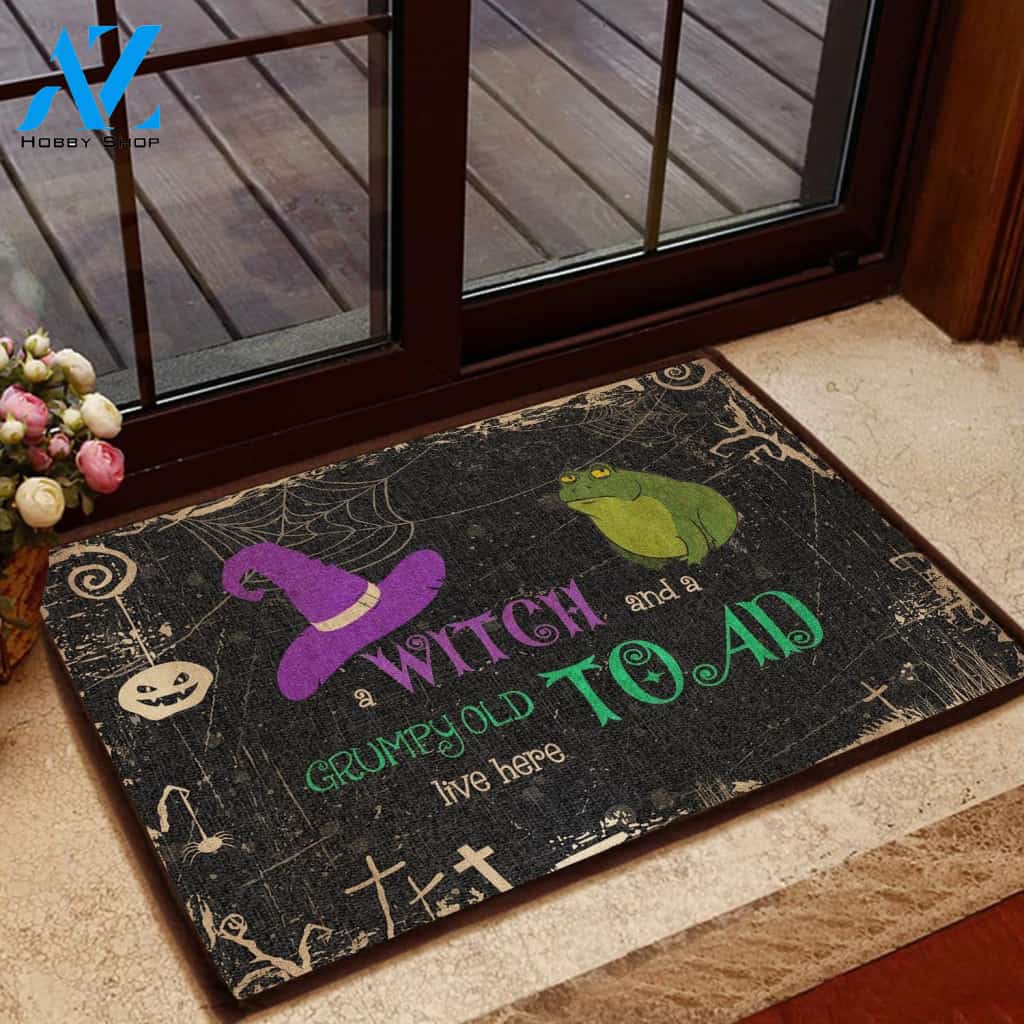 Witch And A Grumpy Old Toad Live Here Doormat Welcome Mat House Warming Gift Home Decor Funny Doormat Gift Idea