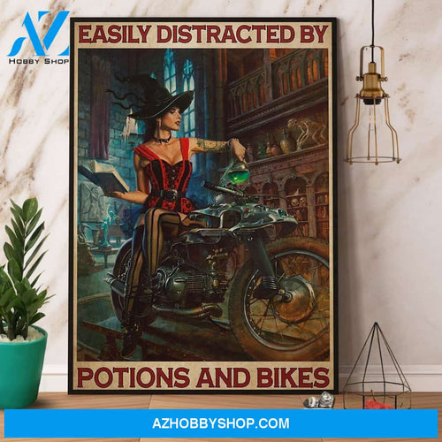 Witch And Motorcycle Wasily Distracted By Potions And Bikes Canvas And Poster, Wall Decor Visual Art