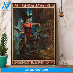 Witch And Motorcycle Wasily Distracted By Potions And Bikes Canvas And Poster, Wall Decor Visual Art