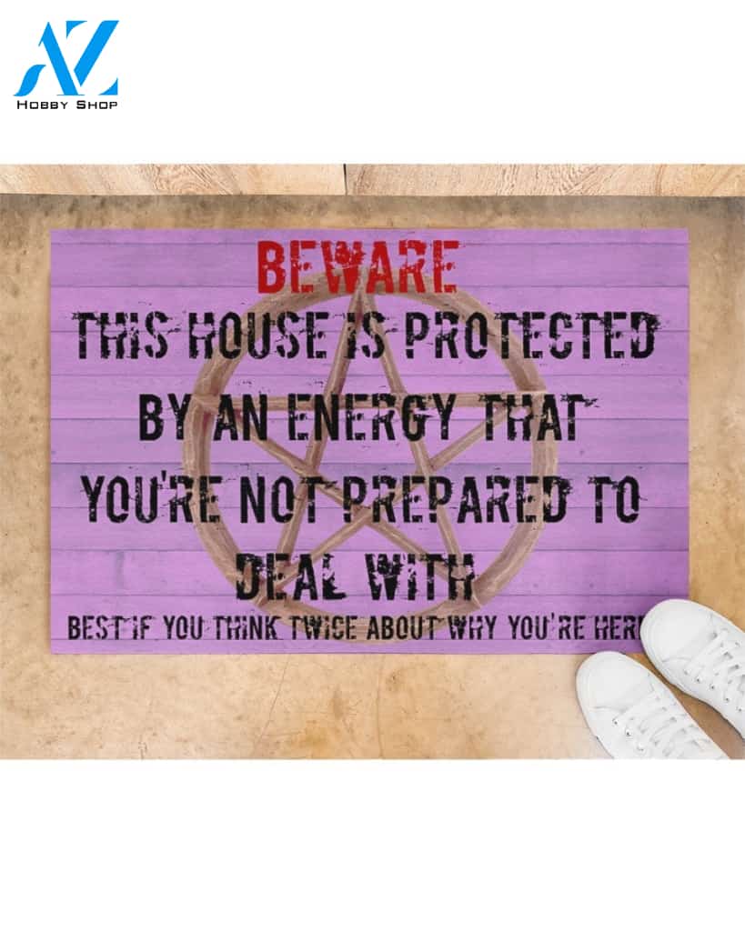 Witch Beware This House Is Protected By An Energy Funny Indoor And Outdoor Doormat Warm House Gift Welcome Mat Halloween