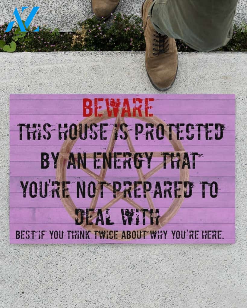 Witch Beware This House Is Protected By An Energy Funny Indoor And Outdoor Doormat Warm House Gift Welcome Mat Halloween
