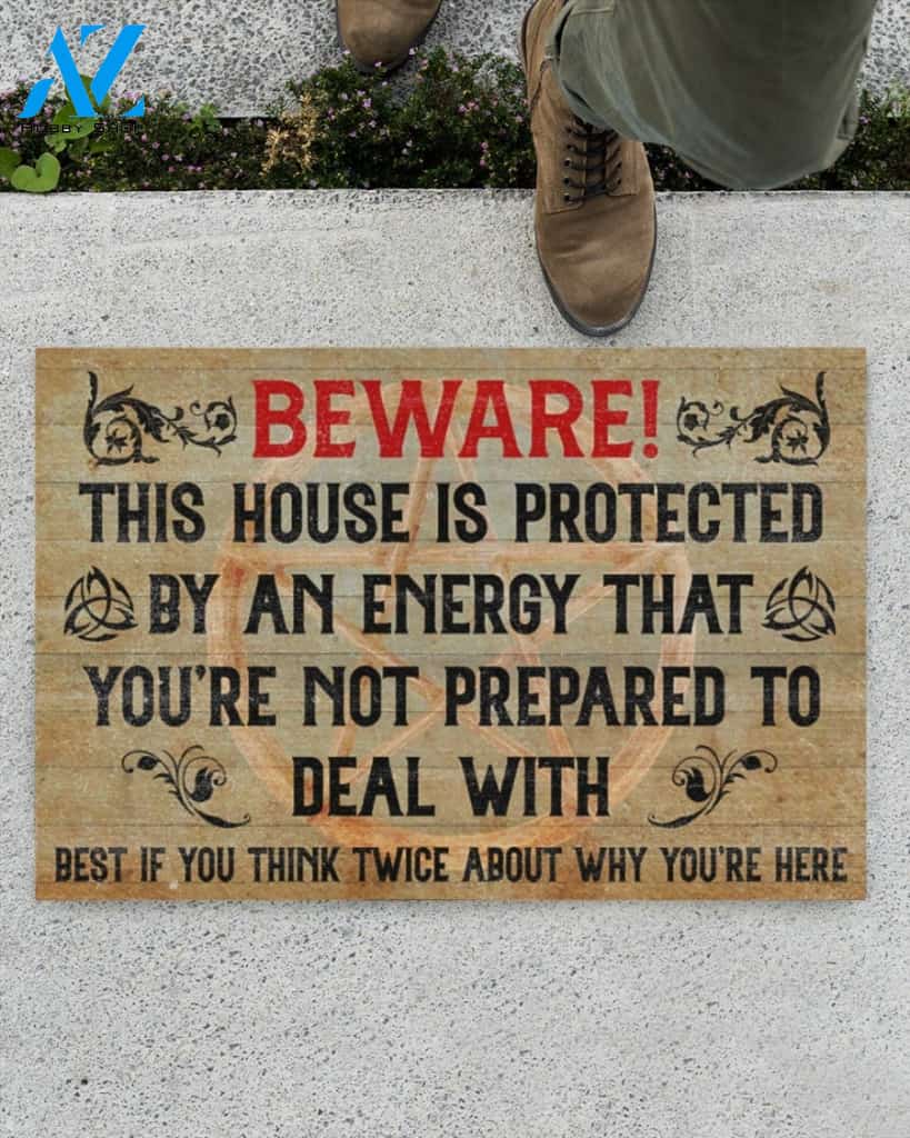 Witch - Beware This House Is Protected Funny Indoor And Outdoor Doormat Gift For Friend Family Birthday Gift Decor Warm House Gift Welcome Mat