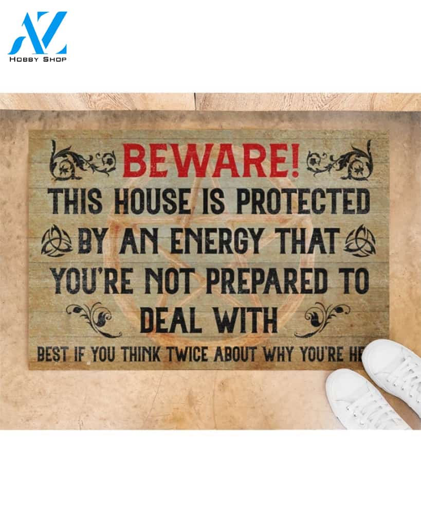 Witch - Beware This House Is Protected Funny Indoor And Outdoor Doormat Gift For Friend Family Birthday Gift Decor Warm House Gift Welcome Mat