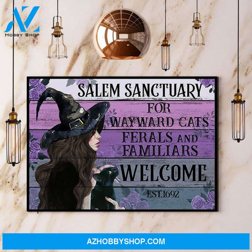 Witch & Cat Salem Sanctuary For Wayward Cats Halloween Gift Canvas And Poster, Wall Decor Visual Art