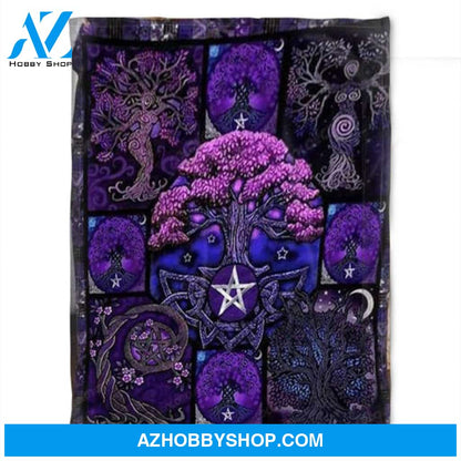 Witch Halloween Tree Of Life Wicca Purple Quilt Blanket For Halloween Day Fleece Blanket 