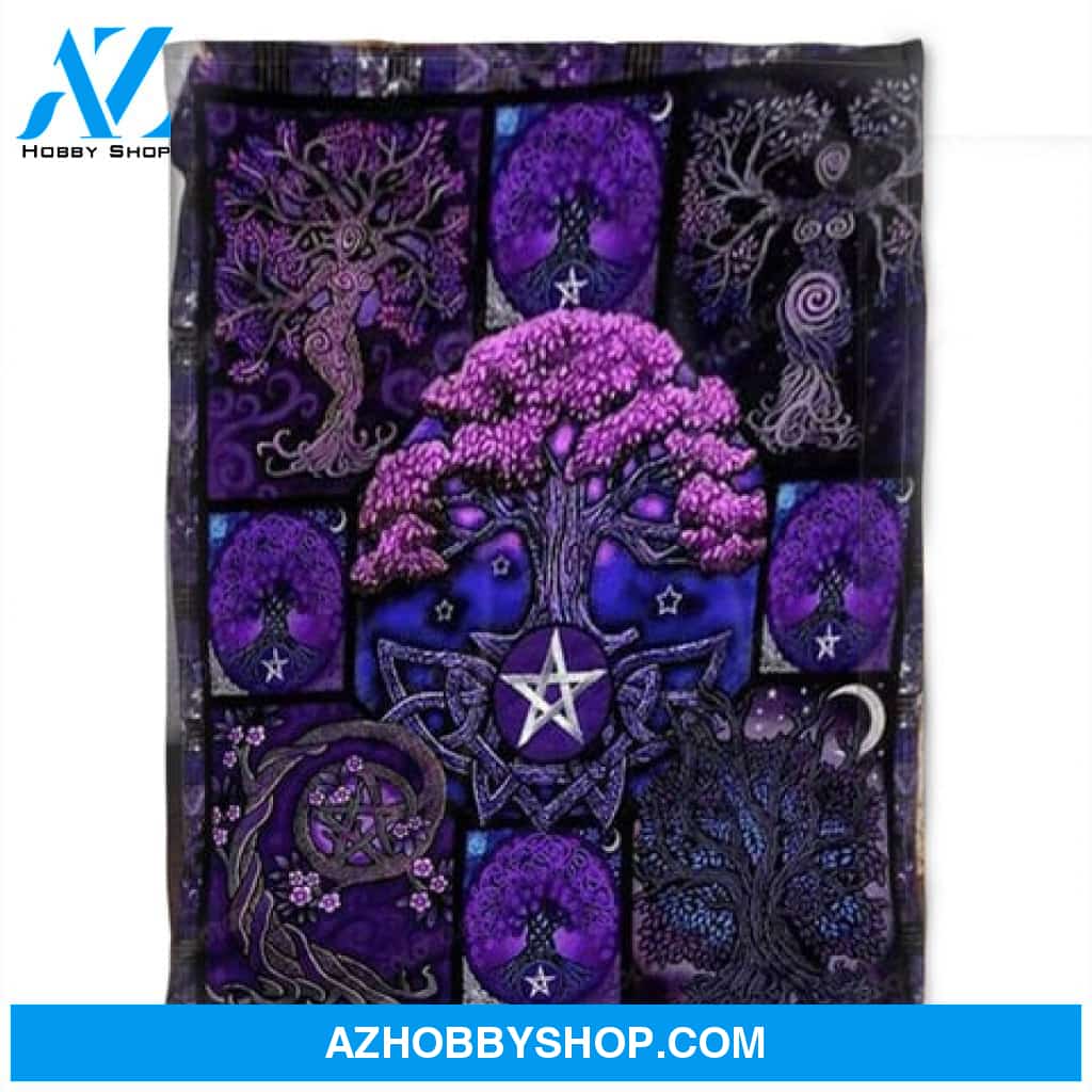 Witch Halloween Tree Of Life Wicca Purple Quilt Blanket For Halloween Day Fleece Blanket 
