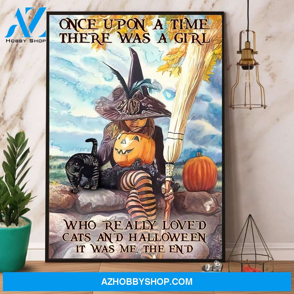 Witch There Was A Girl Loved Cats And Halloween Canvas And Poster, Wall Decor Visual Art, Halloween Gift, Happy Halloween