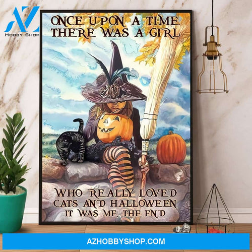 Witch There Was A Girl Loved Cats And Halloween Canvas And Poster, Wall Decor Visual Art, Halloween Gift, Happy Halloween