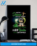 With Jesus Tea And Yorkie He Is Unstoppable Easter Canvas And Poster, Wall Decor Visual Art, Wall Poster, My Poster Wall