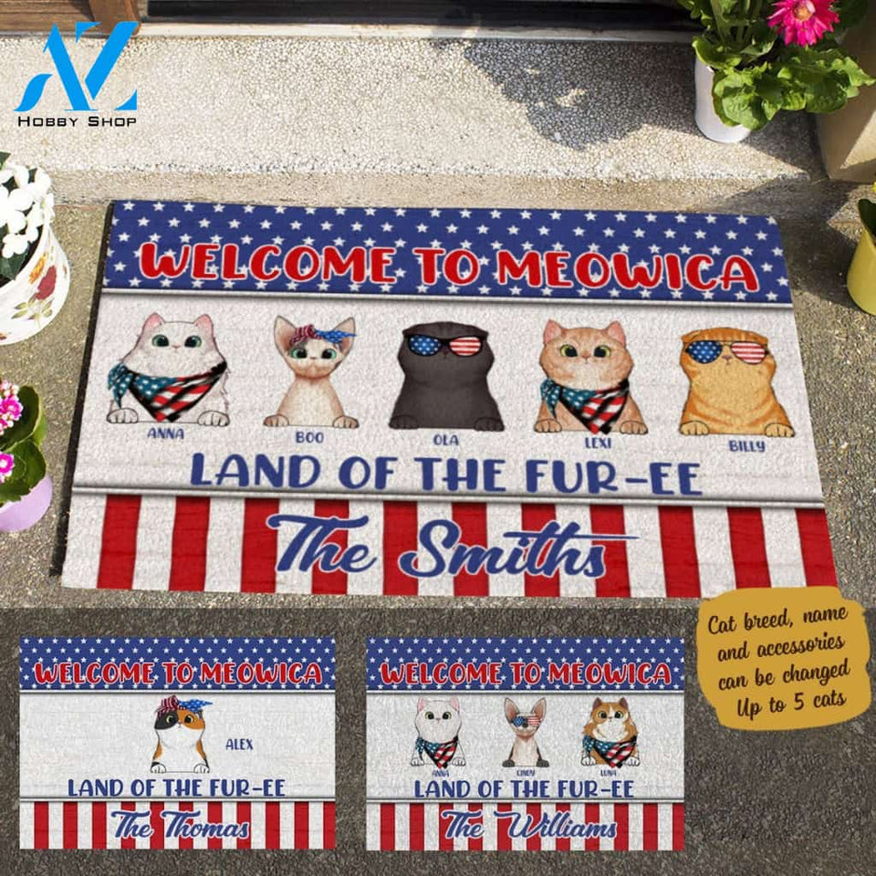 Witty Cat, Welcome To Meowica The Land Of Fur-ee Personalized Doormat
