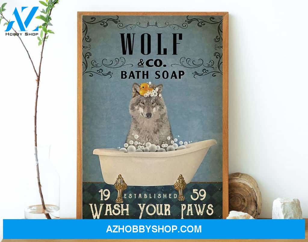 Wolf and Bath Soap, Wash Your Paws Canvas And Poster,Canvas Prints,Wall Decor Visual Art