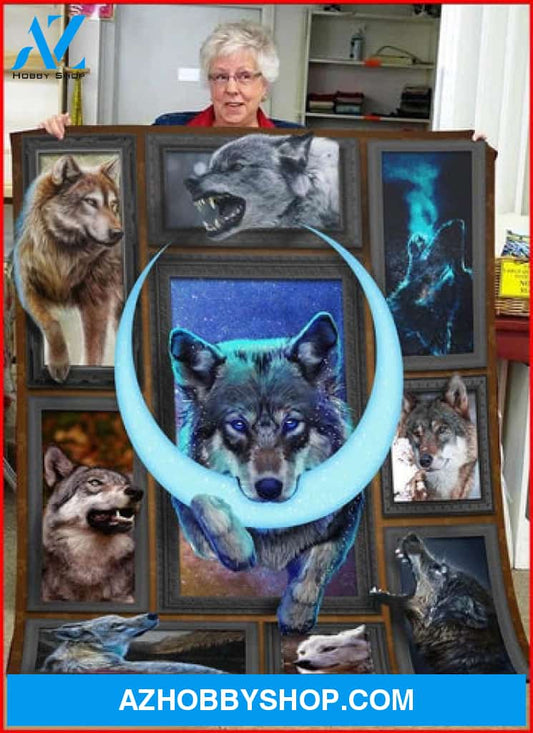 Wolf Blanket, 3D Wolf With The Moon Blanket